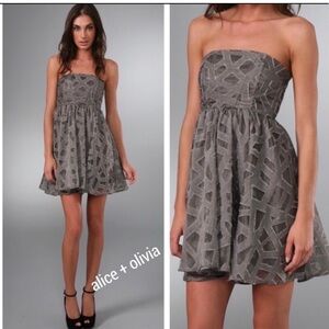 Strapless Alice + Olivia Grey Kristen Mini Dress